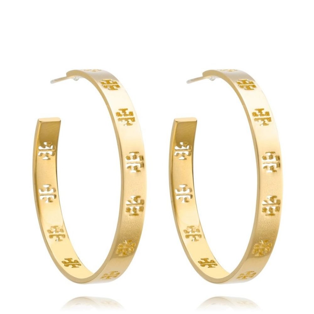 SOLD NIB Tory Burch Pierced Logo Hoops
